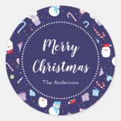 かわいいサンタ雪だるまキャンディーケーンクリスマスパターン ラウンドシール (正面)