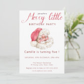 かわいいサンタ顔クリスマスバースデーパーティー 招待状 (スタンド正面)