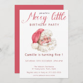 かわいいサンタ顔クリスマスバースデーパーティー 招待状 (正面/裏面)