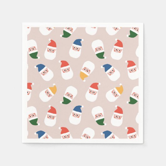 かわいいサンタ顔クリスマスパターン スタンダードカクテルナプキン (正面)