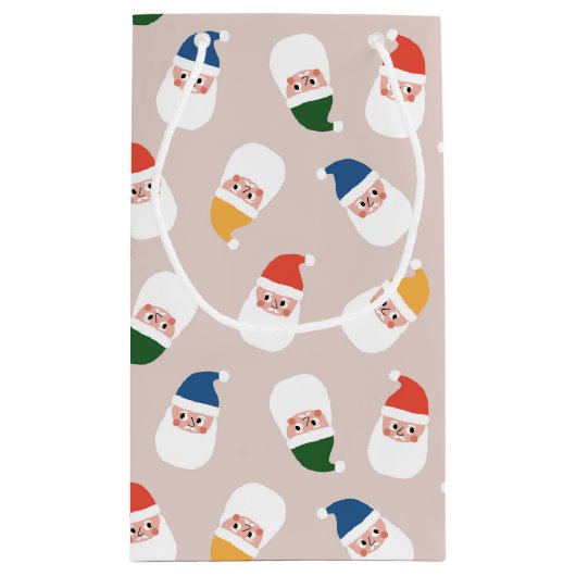 かわいいサンタ顔クリスマスパターン スモールペーパーバッグ (裏面)