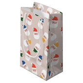 かわいいサンタ顔クリスマスパターン スモールペーパーバッグ (正面アングル)