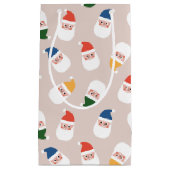 かわいいサンタ顔クリスマスパターン スモールペーパーバッグ (正面)