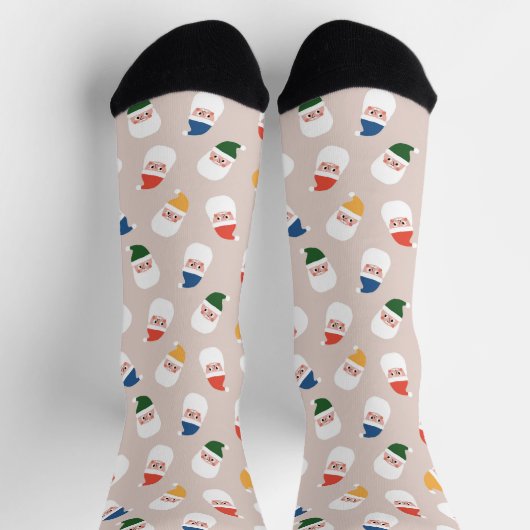 かわいいサンタ顔クリスマスパターン ソックス (上部)
