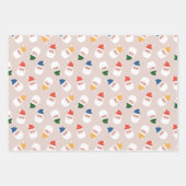 かわいいサンタ顔クリスマスパターン ラッピングペーパーシート (正面3)