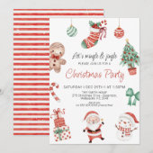 かわいいサンタ クリスマスパーティー招待状（赤緑） 招待状 (正面/裏面)