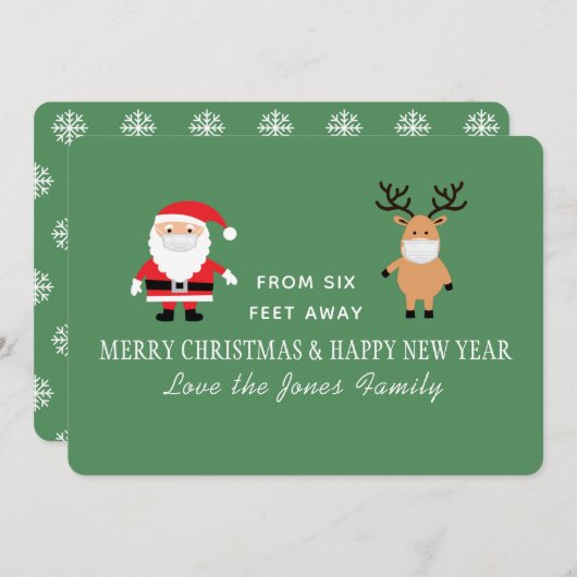 かわいいサンタ&トナカイのマスククリスマス シーズンカード (正面/裏面)