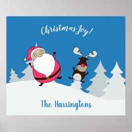 かわいいサンタ&トナカイカスタム文字ポスター ポスター