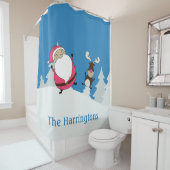 かわいいサンタ&トナカイ名前をカスタムするシャワーカーテン シャワーカーテン (インサイチュ)