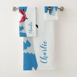 かわいいサンタ&トナカイ名前をカスタムするタオルセット バスタオルセット