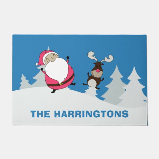 かわいいサンタ&トナカイ名前をカスタムするドアマット ドアマット (正面)