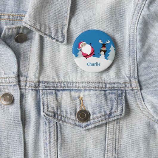 かわいいサンタ&トナカイ名前をカスタムするボタン 缶バッジ (インサイチュ)