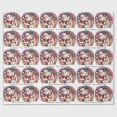 かわいいサンタ・トナカイ子どもの名前をクリスマスに追加 ラッピングペーパー (フラット)