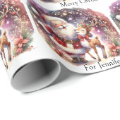 かわいいサンタ・トナカイ子どもの名前をクリスマスに追加 ラッピングペーパー (ロールコーナー)