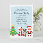 かわいいサンタ | トナカイ | スノーフレーククリスマスパーティー 招待状 (スタンド正面)