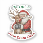 かわいいサンタ&トナディアハグカスタムビニールクリスマス シール (正面)