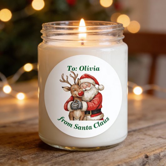 かわいいサンタ&トナディアハグカスタムレッドクリスマス ラウンドシール