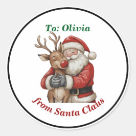 かわいいサンタ&トナディアハグカスタムレッドクリスマス ラウンドシール