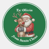 かわいいサンタ&トナディアハグカスタムレッドクリスマス ラウンドシール (正面)