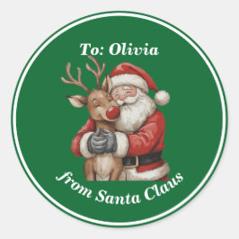 かわいいサンタ&トナディアハグカスタムレッドクリスマス ラウンドシール