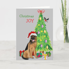 かわいいサンタ・ドイツの羊飼い犬とクリスマスツリー シーズンカード