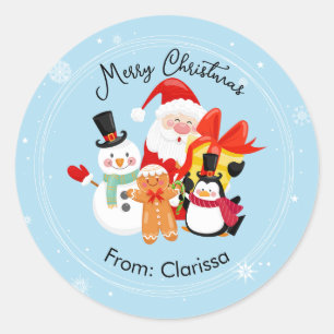 かわいいサンタ&フレンズのクリスマスステッカー ラウンドシール