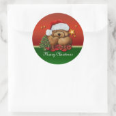 かわいいサンタ・ベアークリスマスステッカー ラウンドシール (バッグ)