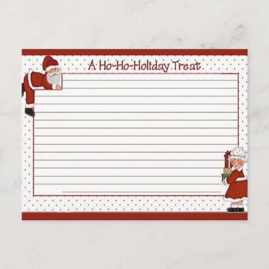 かわいいサンタ/ミセスクロース空白のレシピカード シーズンポストカード (正面)