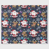 かわいいサンタ/ルドルフのクリスマスパターン ラッピングペーパー (フラット)