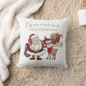 かわいいサンタ&ルドルフ初めてのクリスマスカスタム写真 クッション (ブランケット)