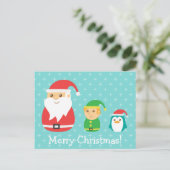 かわいいサンタ、小妖精や小人とペンギン、メリークリスマス シーズンポストカード (スタンド正面)
