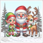 かわいいサンタ、小妖精や小人、トナカイのクリスマス シール (正面)