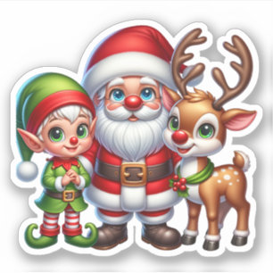 かわいいサンタ、小妖精や小人、トナカイのクリスマス シール