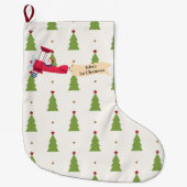 かわいいサンタ&飛行機、初めてのクリスマスパーソナライズされた、 ラージクリスマスストッキング (正面)
