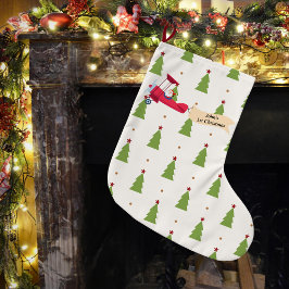 かわいいサンタ&飛行機、初めてのクリスマスパーソナライズされた、 ラージクリスマスストッキング