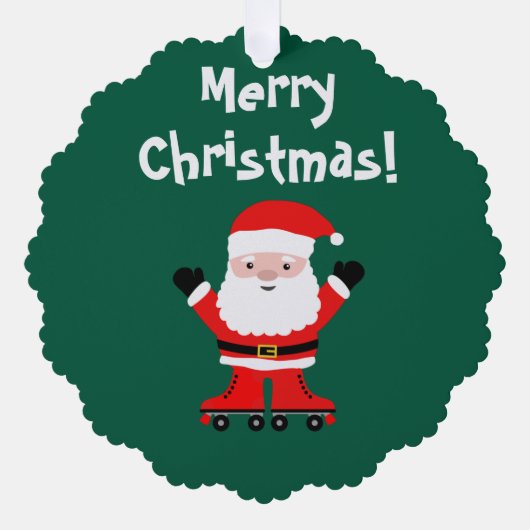かわいいサンタonローラースケート紙クリスマス オーナメントカード (正面)