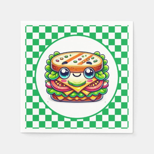 かわいいサンドイッチピクニックパーティー スタンダードカクテルナプキン (正面)