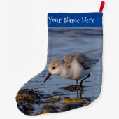 かわいいサンドパイパー冬の海岸をぶらつく ラージクリスマスストッキング (裏面)