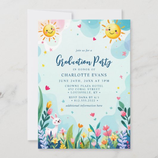 かわいいサンバニーフローラ幼稚園卒業 招待状 (正面)