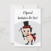 かわいいサンバルタとネクタイの帽子をかぶった漫画の虫 招待状 (裏面)