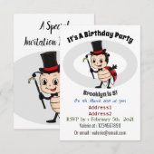 かわいいサンバルタとネクタイの帽子をかぶった漫画の虫 招待状 (正面/裏面)