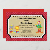 かわいいサーカスの子供の誕生日のパーティの招待状 招待状 (正面/裏面)