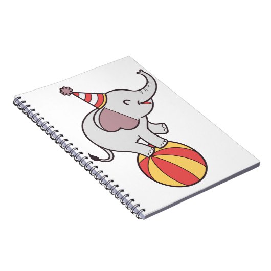 かわいいサーカスの象がボールの上で – 誕生日のパーティーのイラスト ノートブック (右側)