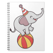 かわいいサーカスの象がボールを弾む - 誕生日パーティーのイラスト ノートブック (正面)