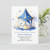 かわいいサーカスドリームランド水彩少年の赤ちゃんシャワー 招待状 (スタンド正面)