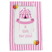 かわいいサーカスバースデーパーティーありがとうピンク ミディアムペーパーバッグ (裏面)