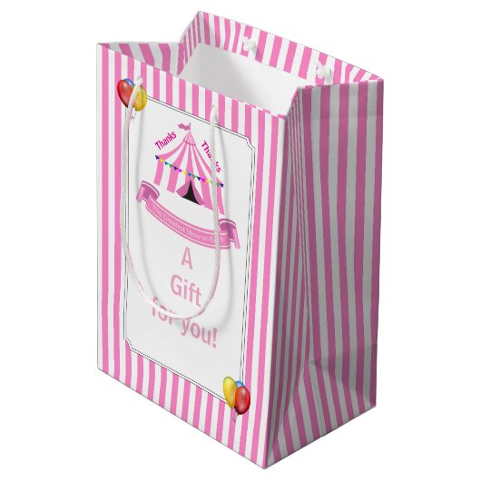 かわいいサーカスバースデーパーティーありがとうピンク ミディアムペーパーバッグ (裏面アングル)