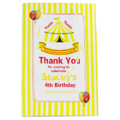 かわいいサーカスバースデーパーティーサンキューイエロー ミディアムペーパーバッグ (正面)
