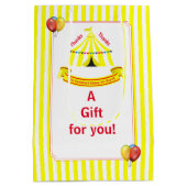 かわいいサーカスバースデーパーティーサンキューイエロー ミディアムペーパーバッグ (裏面)