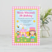 かわいいサーカスブラウン髪の女の子トレーナーキッズ誕生日 招待状 (スタンド正面)